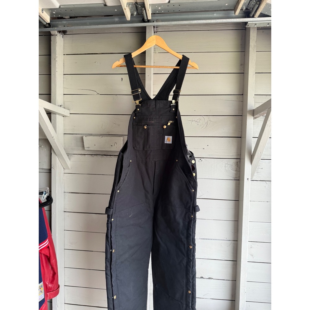 Carhartt R41-BLK Mens Quilt Lined Duck Bib Overalls Black 42x28 Workwear